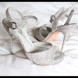 Alice + Olivia silver glitter wedding sandal heels